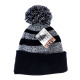 Cuff Pom Pom 2 Stripe Knit Beanie, Premium Plain Skull Cap, Black & White, 12 Set