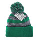 Cuff Pom Pom 2 Stripe Premium Plain Skull Cap, Kelly Green & White, 12 Set. Great comfortable fit skully PomPom hat.