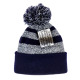 Cuff Pom Pom 2 Stripe Premium Plain Skull Cap, Navy Blue & White, 12 Set