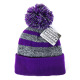 Cuff Pom Pom 2 Stripe Premium Plain Skull Cap, Purple & White, 12 Set