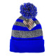 Cuff Pom Pom 2 Stripe Premium Plain Skull Cap, Royal Blue & White, 12 Set