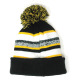 Cuff Pom Pom Stripe Knit Beanie, Premium Plain Skull Slouch Hat Cap, Black & Gold, 12 Set