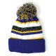 Cuff Pom Pom Stripe Knit Beanie, Premium Plain Skull Slouch Hat Cap, Royal Blue & Gold, 12 Set