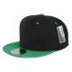 Two Color Plain Flat Bill Snapback Hat, Premium Classic, Black & Green, 12 Set