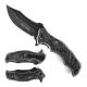 The maxforce camping knife is quite portable and compact and cheap. 3.5 inch Black Blade, 4.75 inch Black Handle with Dragon Design