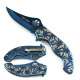 Blue Blade and Blue Handle with Weed Designed Max Force Folding Pocket knives for sale.